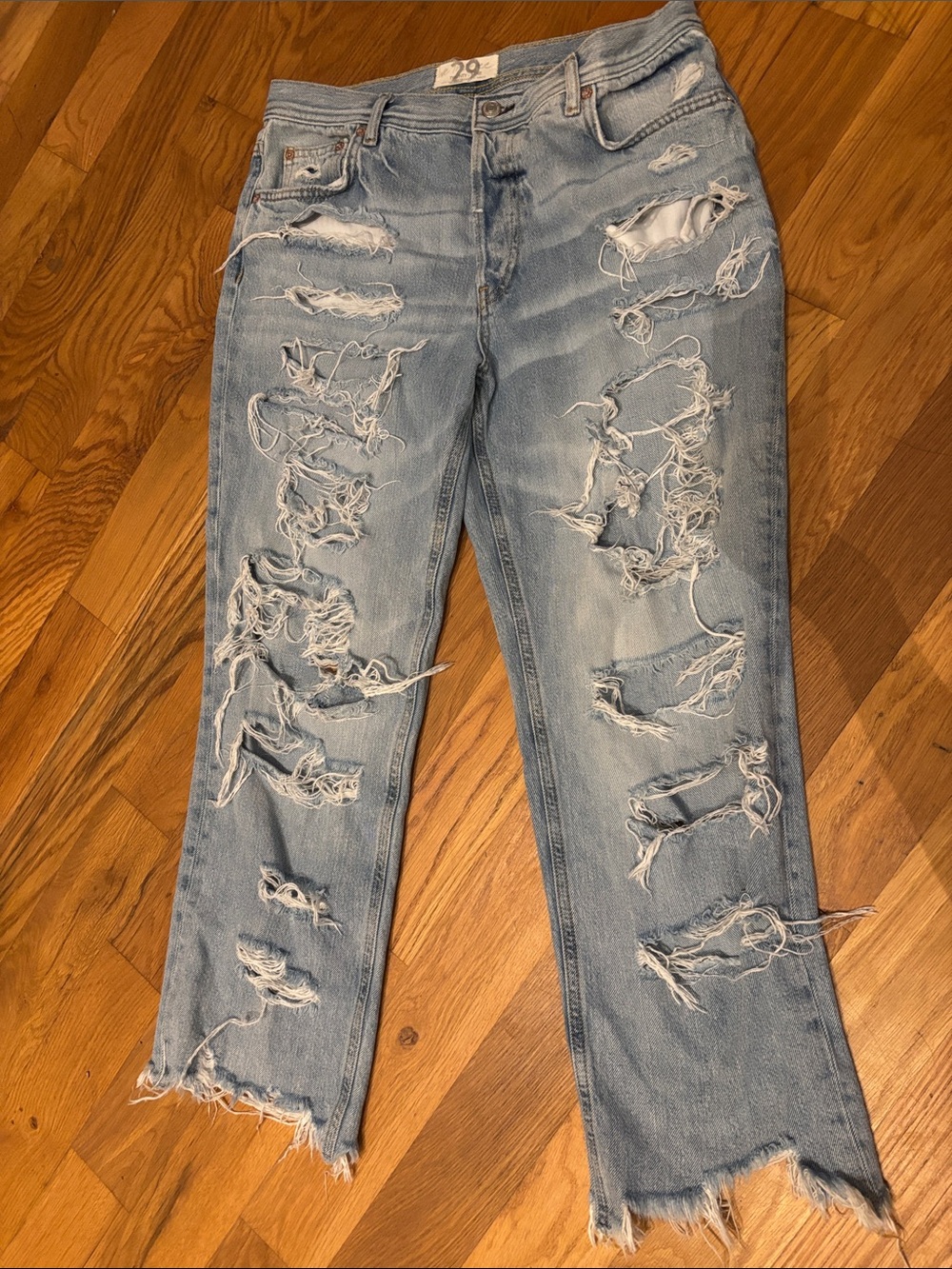 Free People We The Free Distressed Straight Jeans Light Wash Size 29 Button Fly